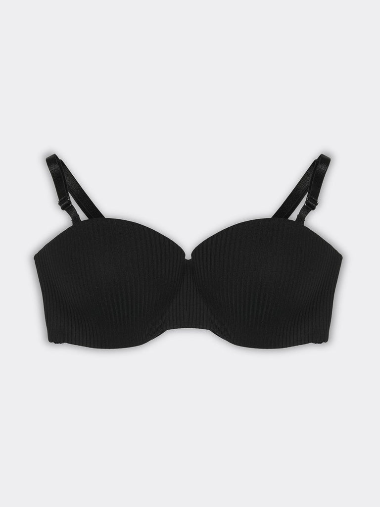 Wunderlove Black Self-Striped Underwired Strapless Bra