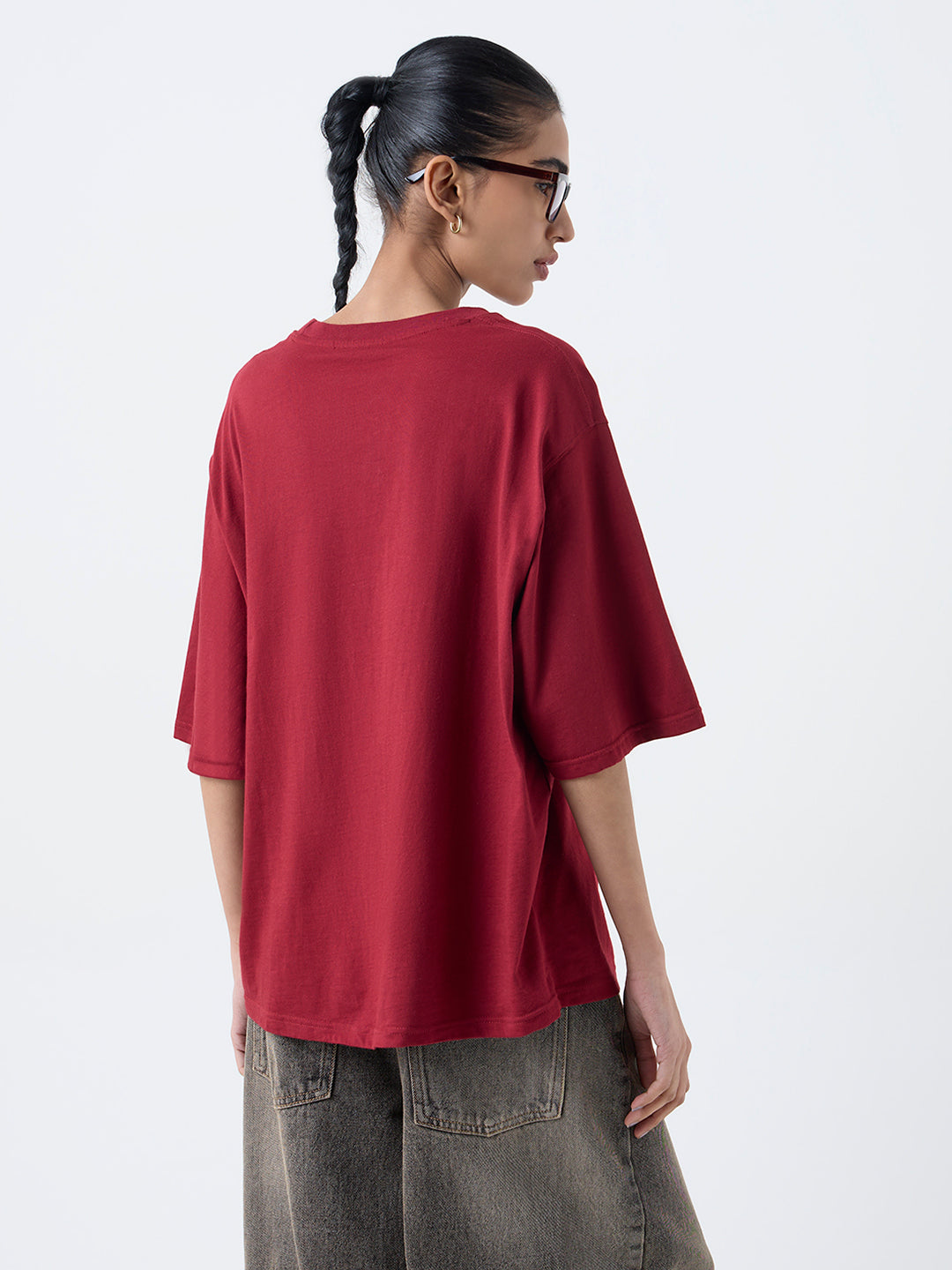 Nuon Burgundy Graphic Design Cotton T-Shirt