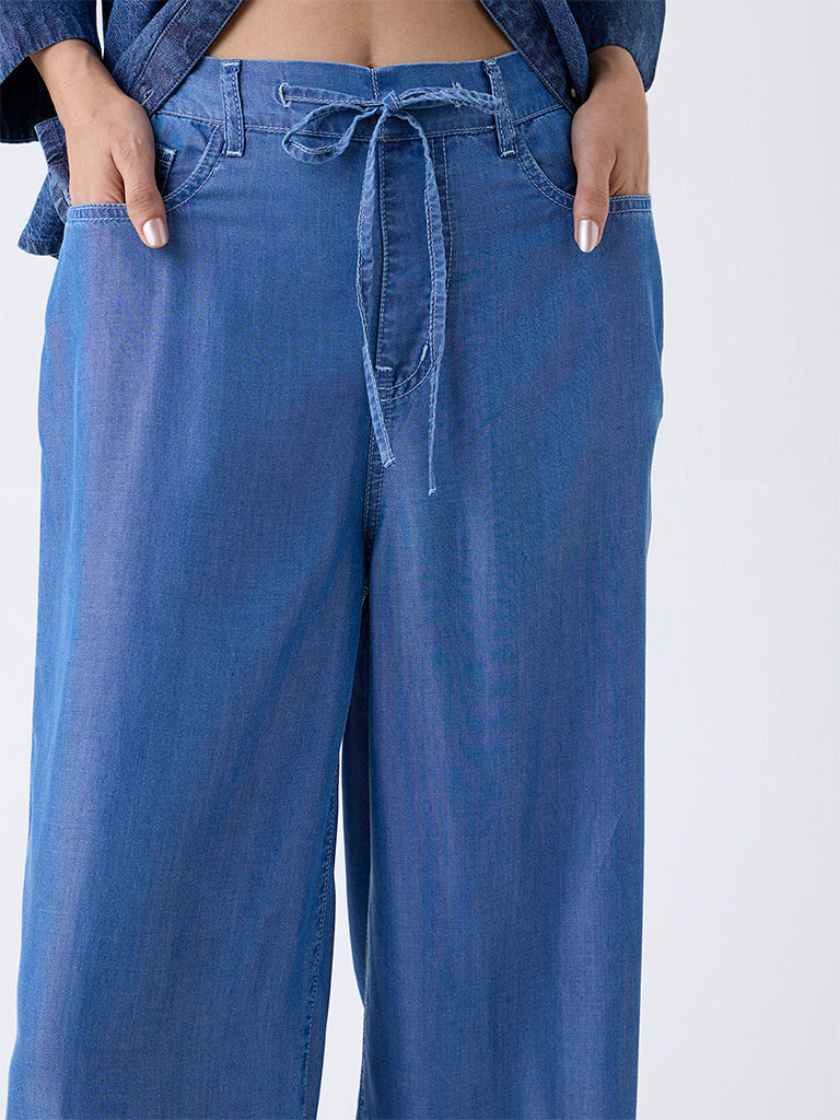 LOV Blue High-Rise Flared Chambray Pants