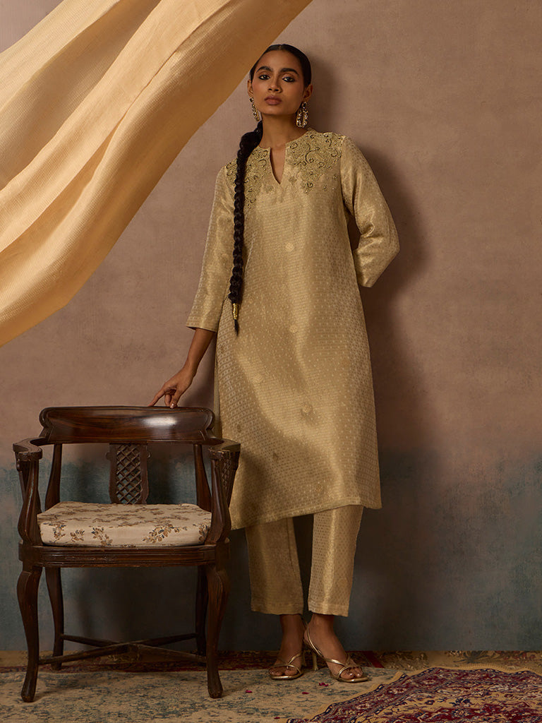 Embroidered Gold Kurta Set
