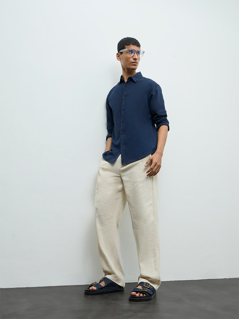 ETA Navy Relaxed-Fit Cotton Shirt