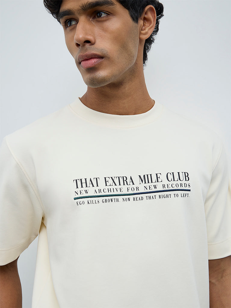 Nuoflexx Off-White Text Detailed Relaxed-Fit Cotton-Blend T-Shirt