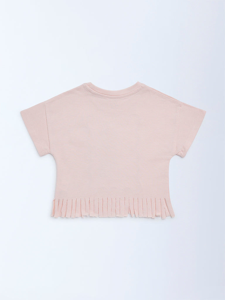 HOP Kids Girls Pink Embellished Cotton Top
