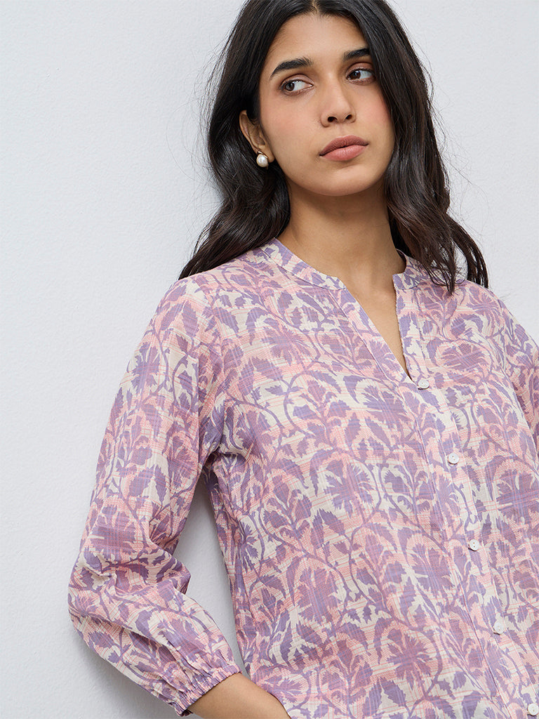 Utsa Lilac Botanical Printed Cotton Tunic