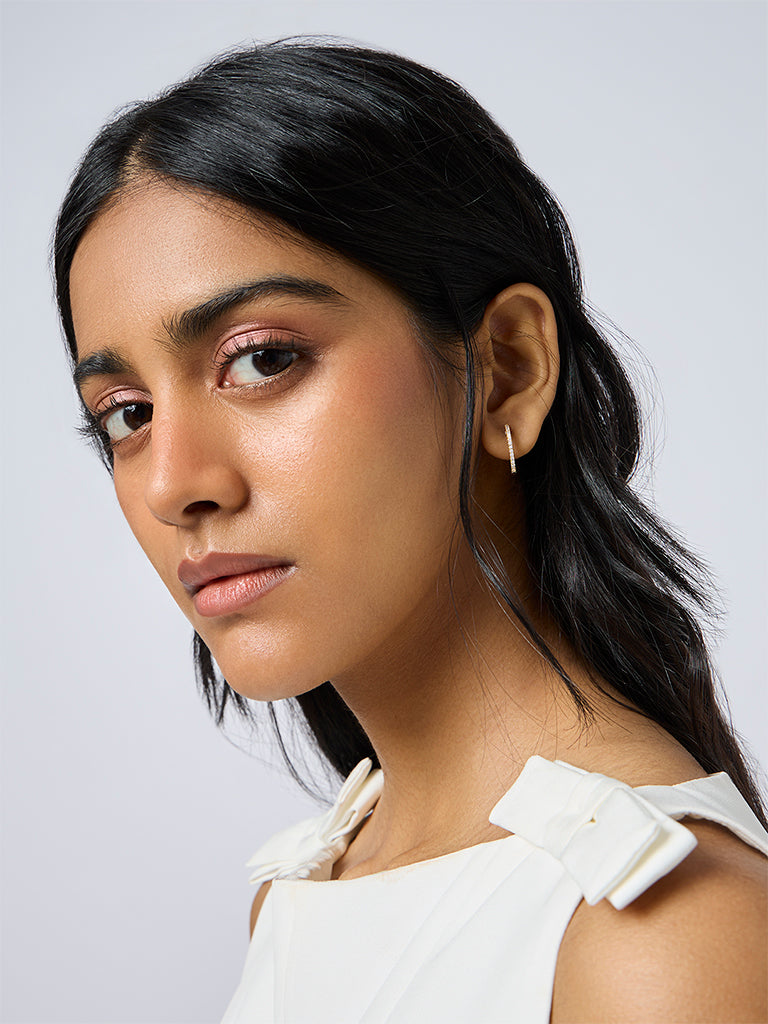 White Gold Plated Lab Diamond Studded Hoop Earrings