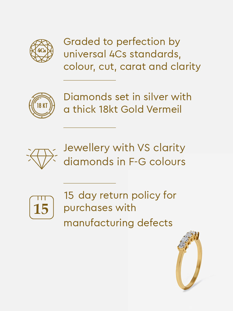 Emerald Cut Half Eternity Gold Plated Lab Diamond Ring