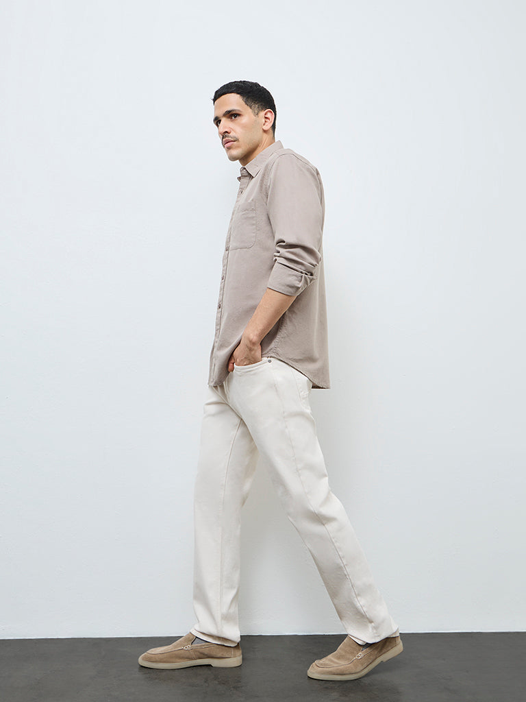 WES Casuals Taupe Relaxed-Fit Cotton-Blend Shirt