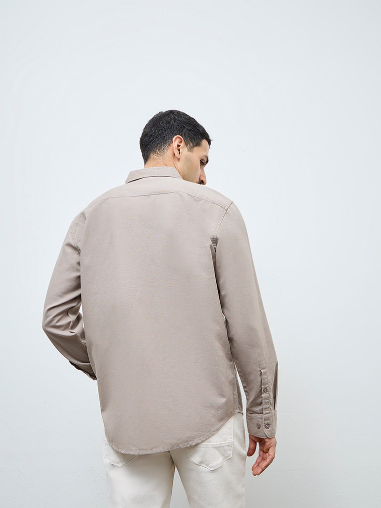 WES Casuals Taupe Relaxed-Fit Cotton-Blend Shirt