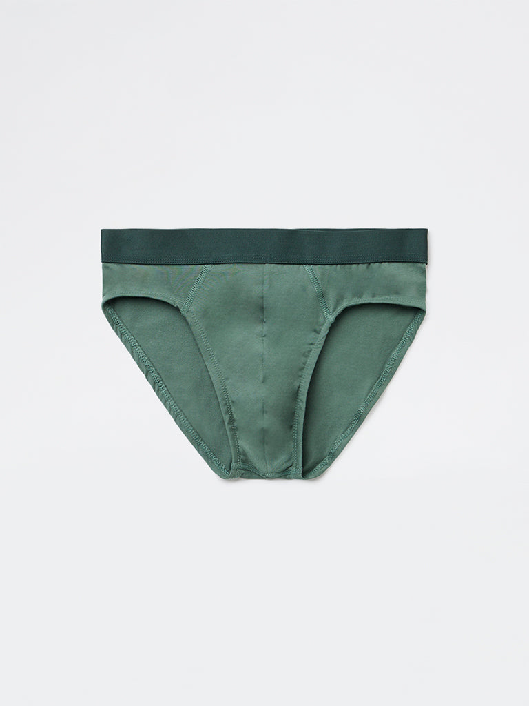 WES Lounge Olive Solid Cotton-Blend Briefs - Pack of 3