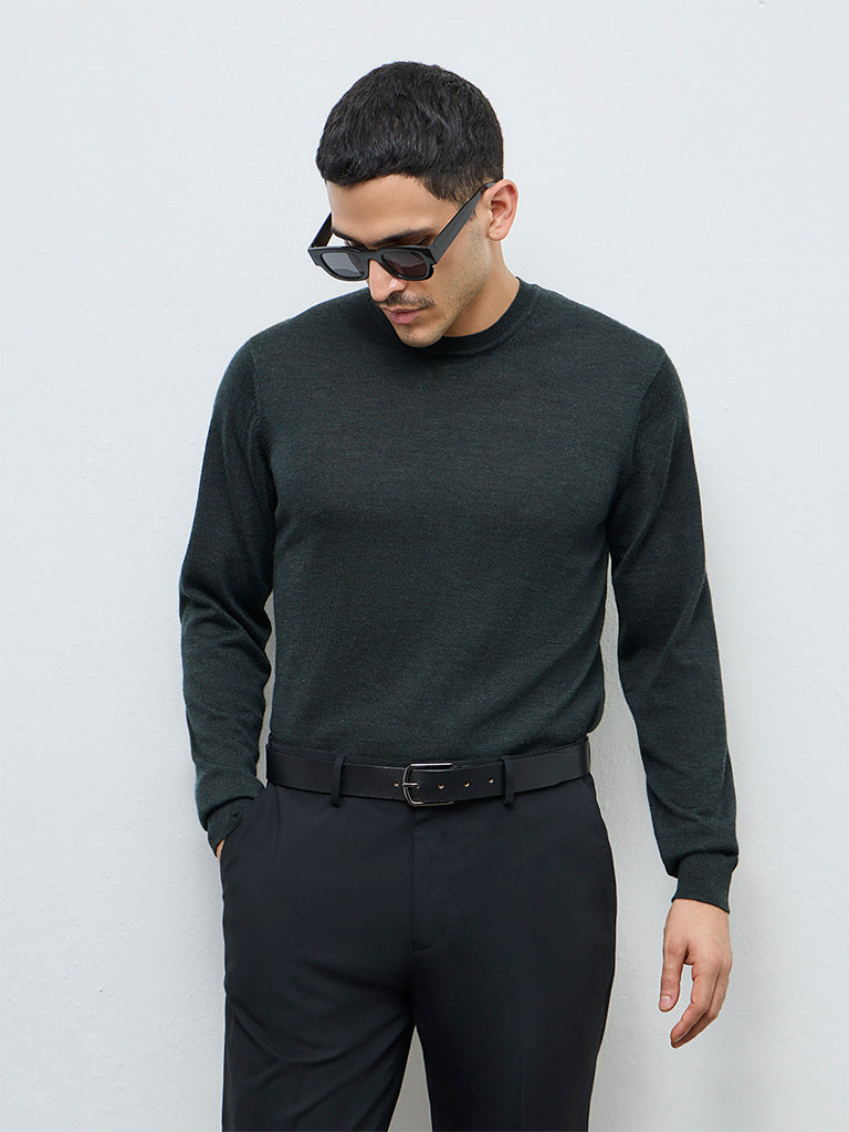 WES Formals Dark Green Relaxed-Fit Sweater