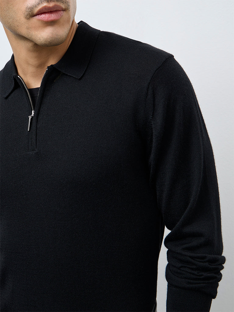 WES Formals Black Relaxed-Fit Quarter-Zip Sweater