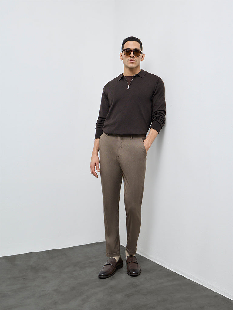 WES Formals Dark Brown Relaxed-Fit Quarter-Zip Sweater