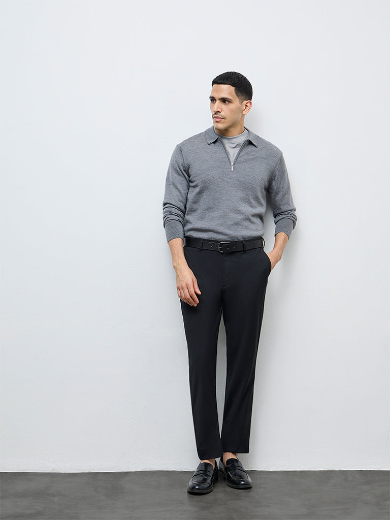 WES Formals Grey Relaxed-Fit Quarter-Zip Sweater
