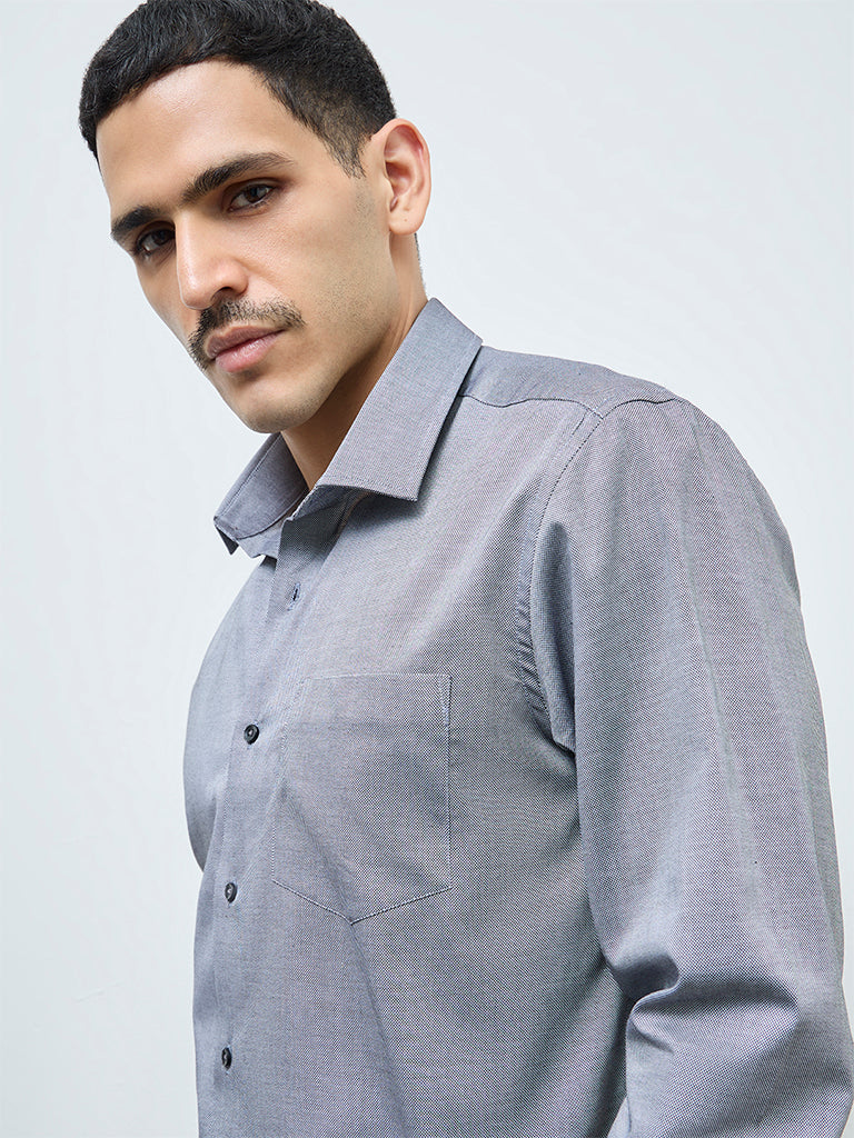 WES Formals Dark Grey Solid Slim-Fit Cotton Shirt