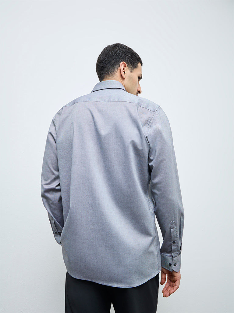 WES Formals Dark Grey Solid Slim-Fit Cotton Shirt