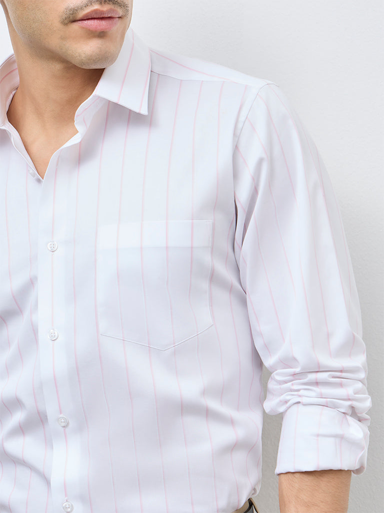 WES Formals Pink Striped Slim-Fit Cotton Shirt