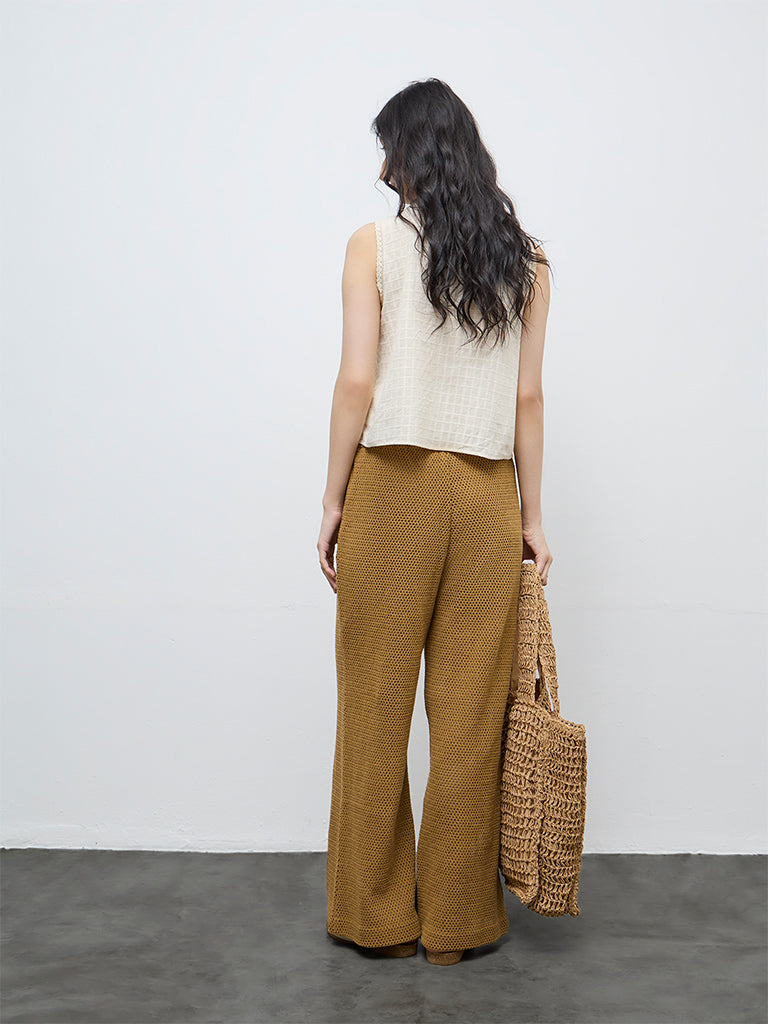 Bombay Paisley Mustard Crochet Cotton High-Rise Pants