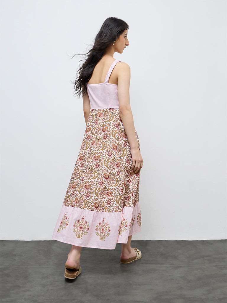 Bombay Paisley Pink Floral Printed Cotton A-Line Dress