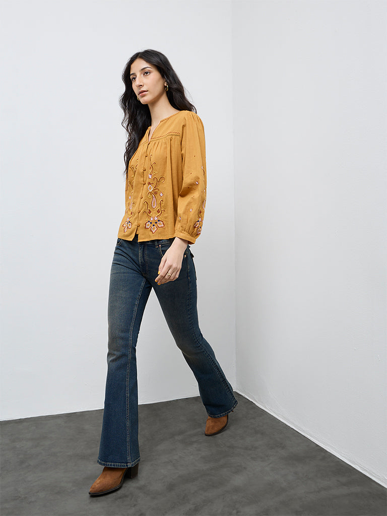 Bombay Paisley Yellow Embroidered Cotton Top