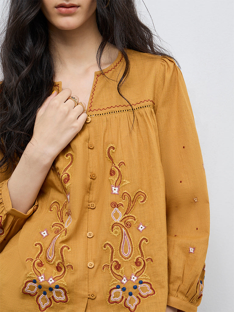 Bombay Paisley Yellow Embroidered Cotton Top