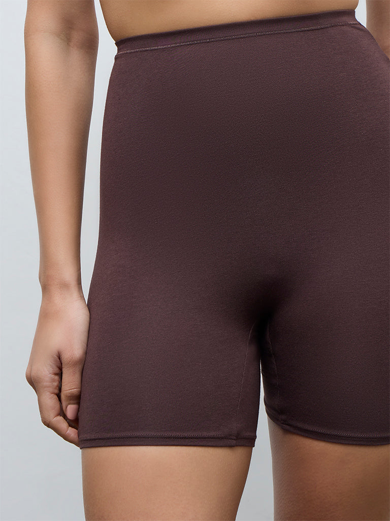 Wunderlove Dark Brown High-Rise Cotton-Blend Cycling Shorts