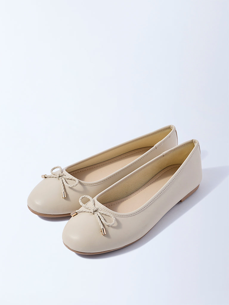 LUNA BLU Ivory Bow-Detailed Ballerinas