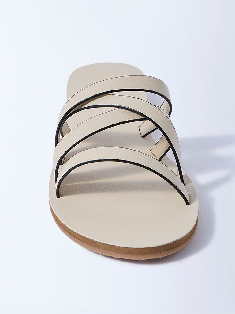 LUNA BLU Ivory Multi-Strap Slides