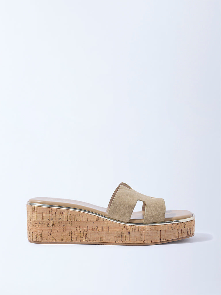 LUNA BLU Ivory Suede Platform Wedge Sandals