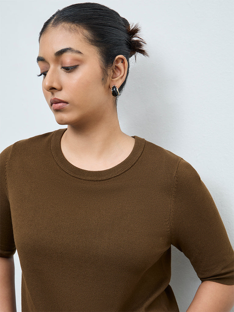 Gia Dark Olive Knit-Textured Sweater