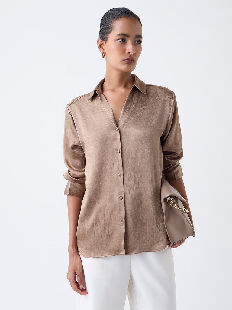 Wardrobe Dull Gold Textured Shirt
