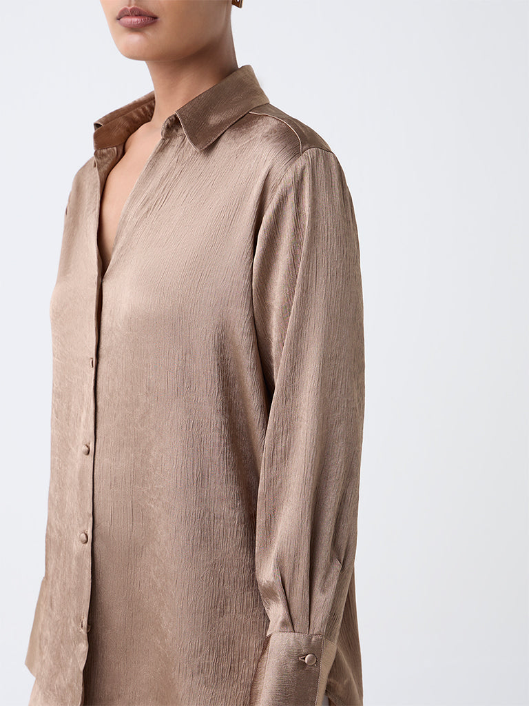 Wardrobe Dull Gold Textured Shirt