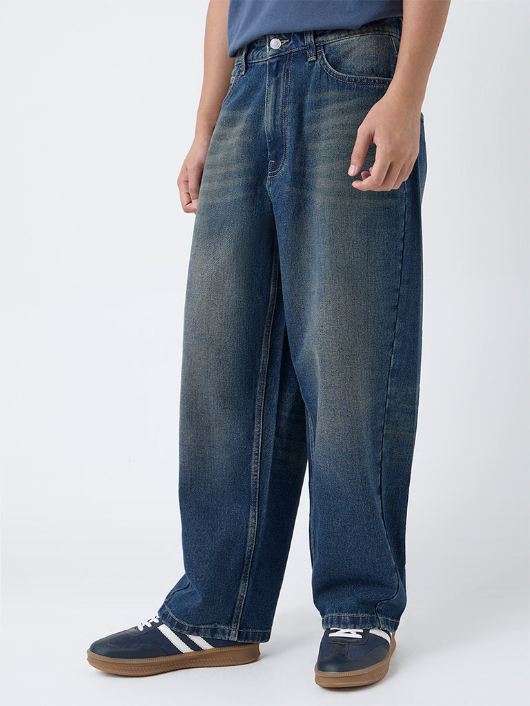 Nuon Dark Blue Relaxed-Fit Mid-Rise Jeans