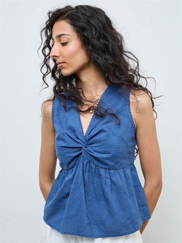 Bombay Paisley Blue Embroidered Cotton Top