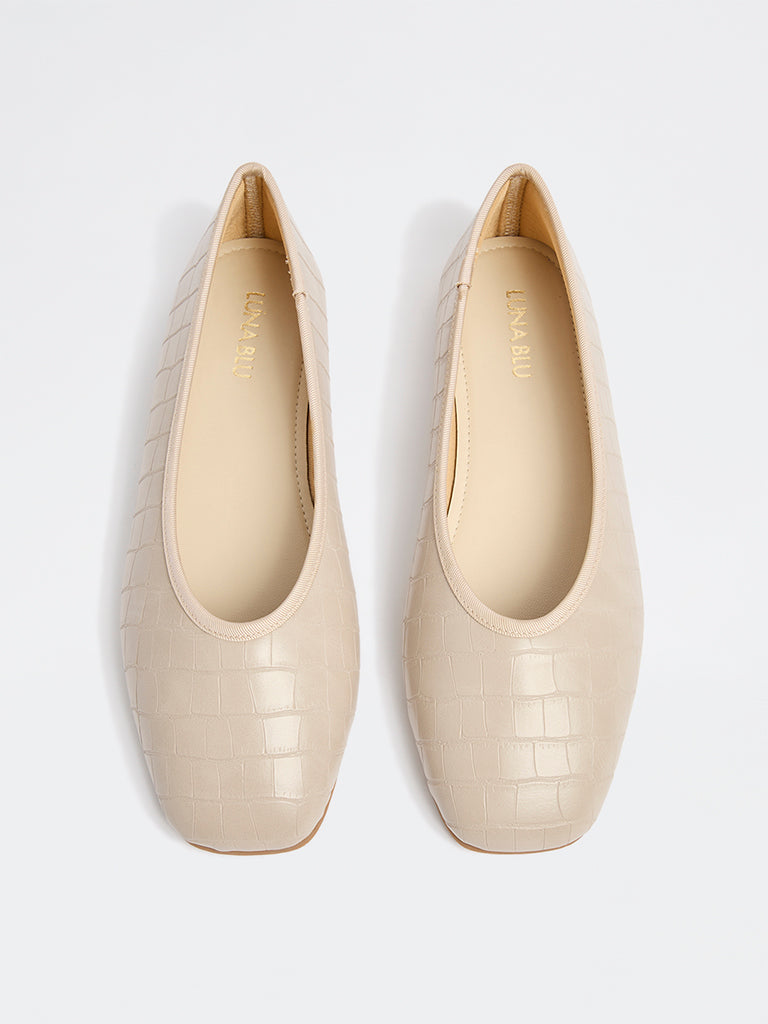 LUNA BLU Beige Textured Ballerinas