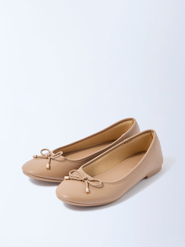 LUNA BLU Tan Bow-Detail Ballerinas