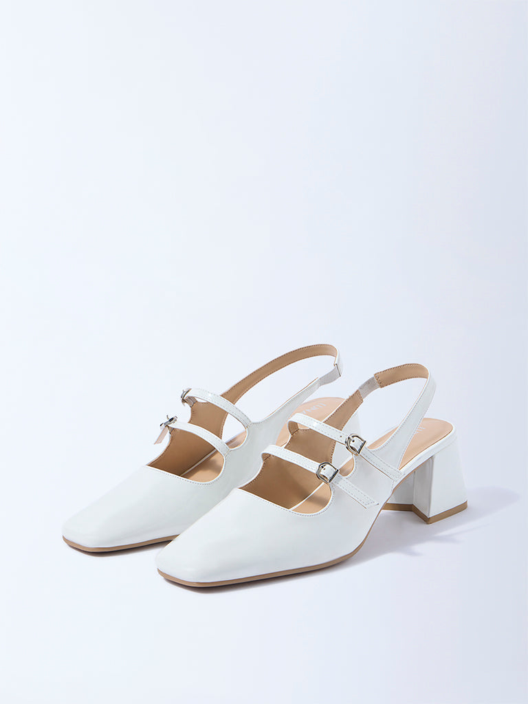 LUNA BLU White Multi-Strap Block-Heel Sandals