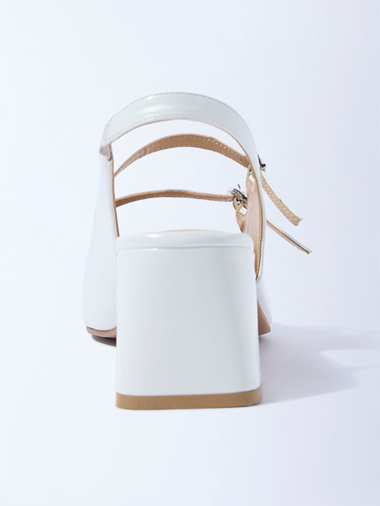 LUNA BLU White Multi-Strap Block-Heel Sandals