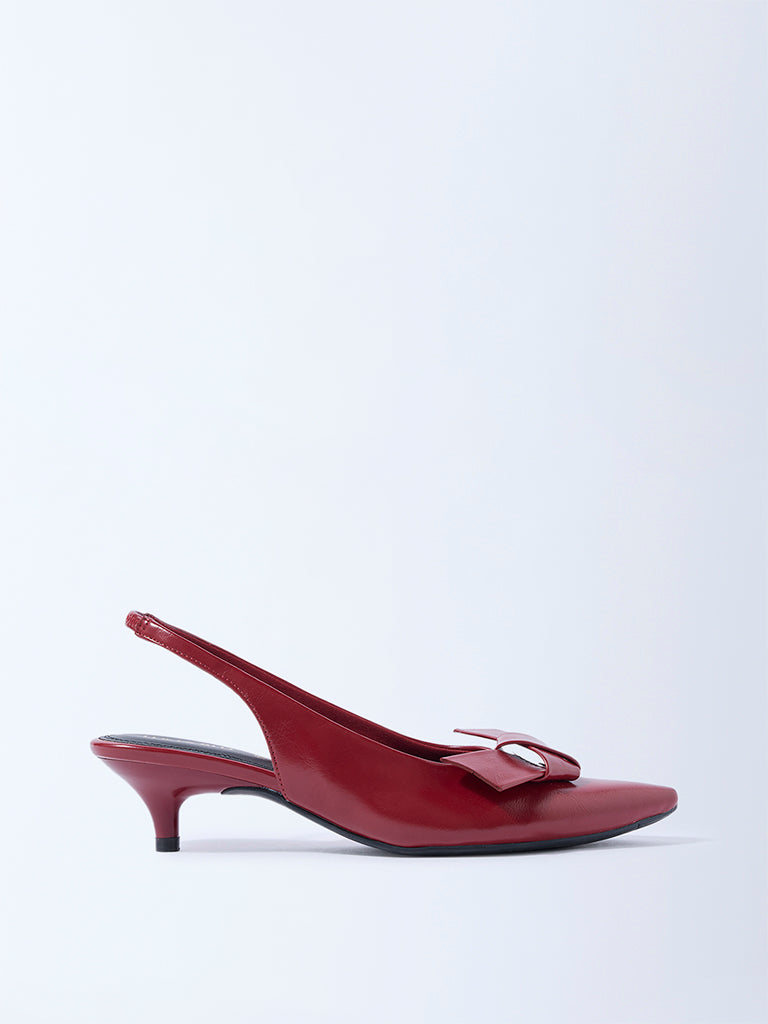 LUNA BLU Red Bow-Detailed Slingback Mules