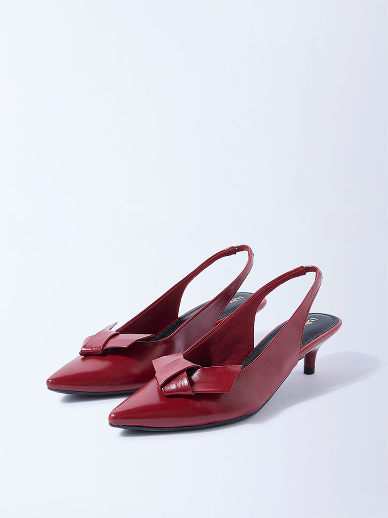LUNA BLU Red Bow-Detailed Slingback Mules