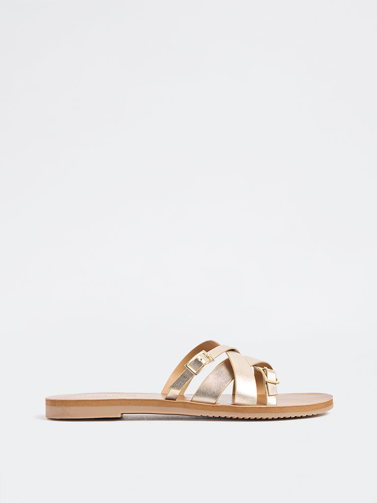 LUNA BLU Gold Multi-Strap Slides