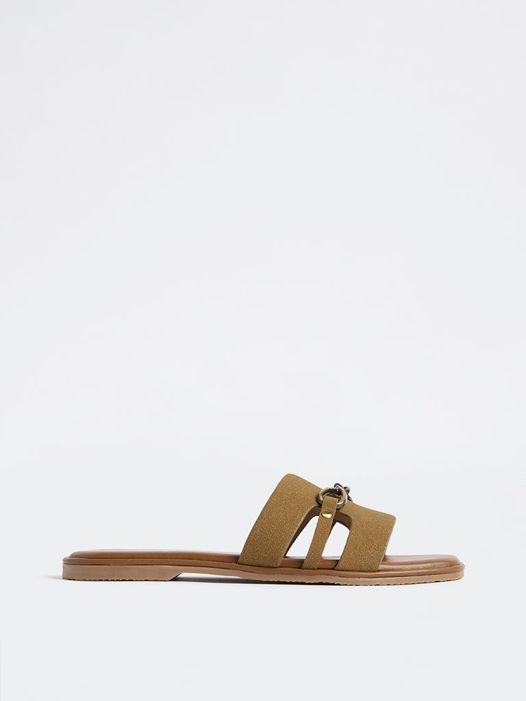 LUNA BLU Olive Buckle-Detailed Slides
