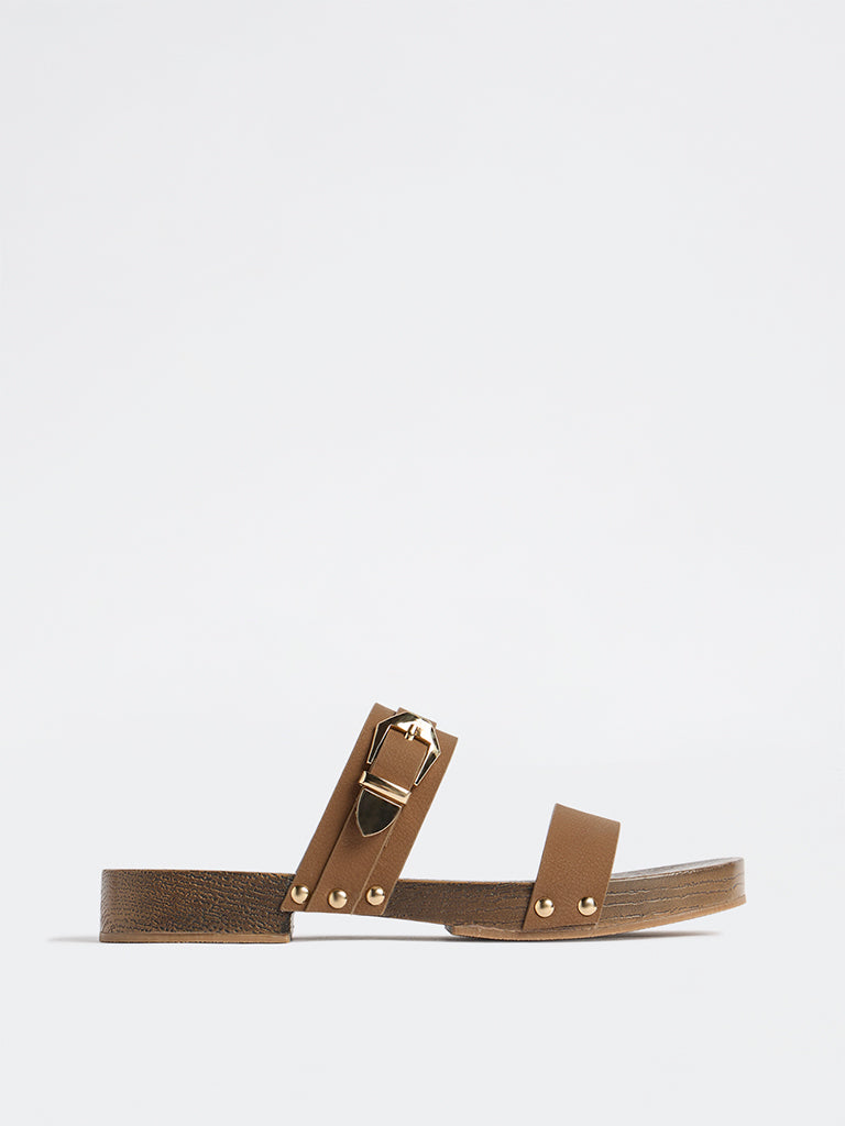 LUNA BLU Brown Double-Strap Clog Sandals