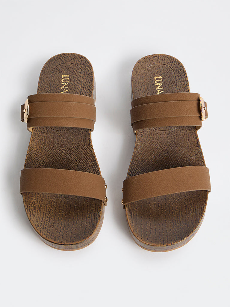 LUNA BLU Brown Double-Strap Clog Sandals