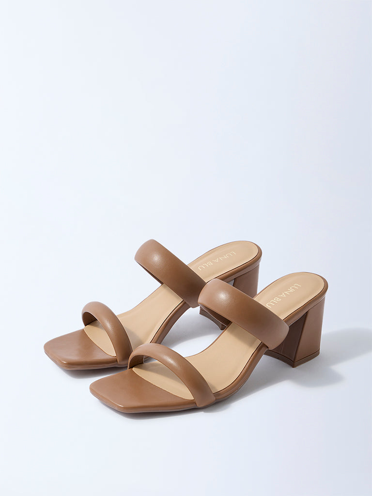 LUNA BLU Tan Puff-Strap Block-Heel Sandals