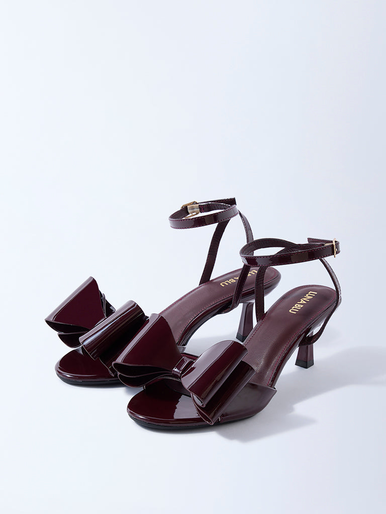LUNA BLU Burgundy Bow-Detailed Heel Sandals