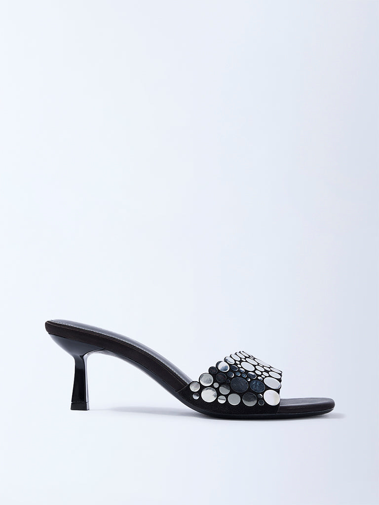 LUNA BLU Black Mirror-Detailed Heel Sandals