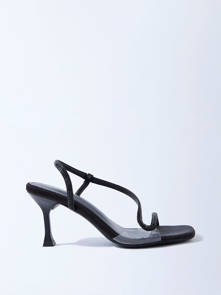 LUNA BLU Black Embellished Slingback Heel Sandals