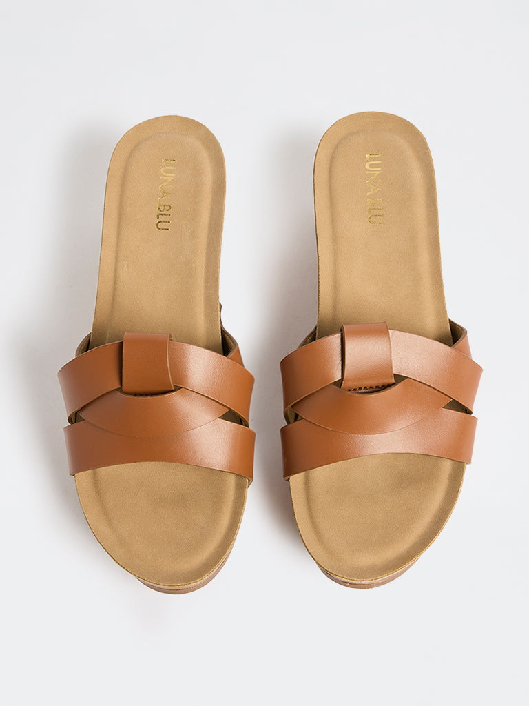 LUNA BLU Tan Multi-Strap Wedge Sandals