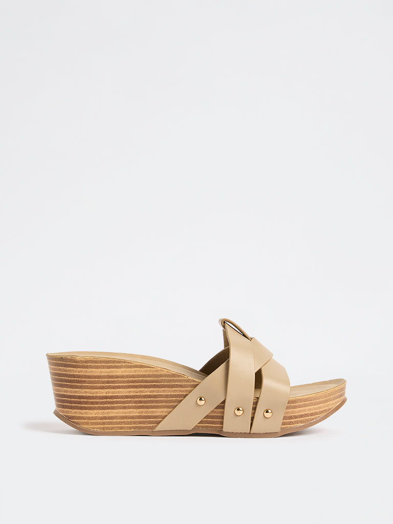 LUNA BLU Taupe Multi-Strap Wedge Sandals