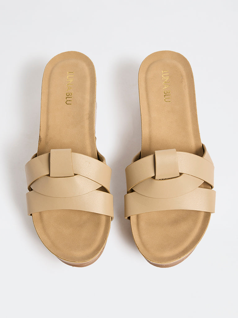 LUNA BLU Taupe Multi-Strap Wedge Sandals